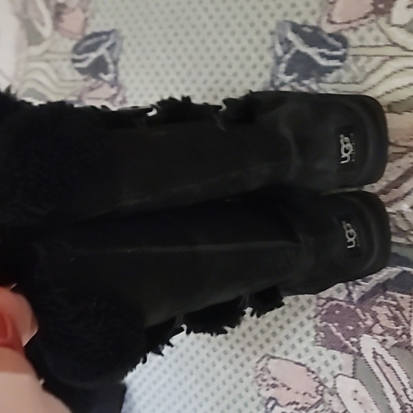 Ugg Bailey three button mid calf boot black suede faux fur lined genuine leather - Picture 7 of 10